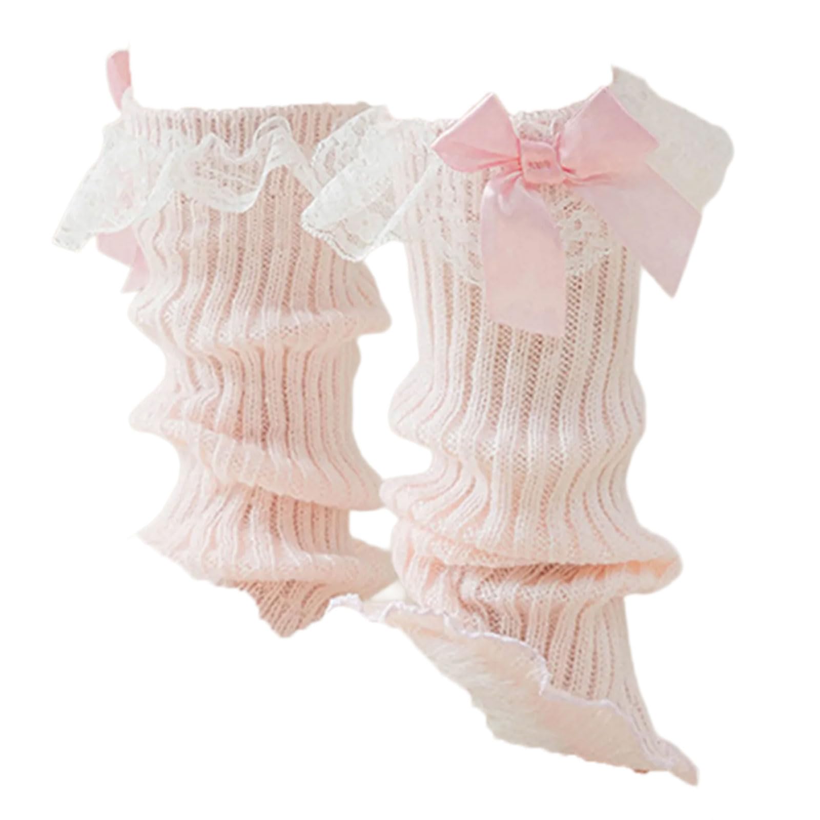 Scaldamuscoli fatti a mano all'uncinetto calzini con fiocco in pizzo per bambina calzini morbidi traspiranti caldi leggings dolci coprigambe