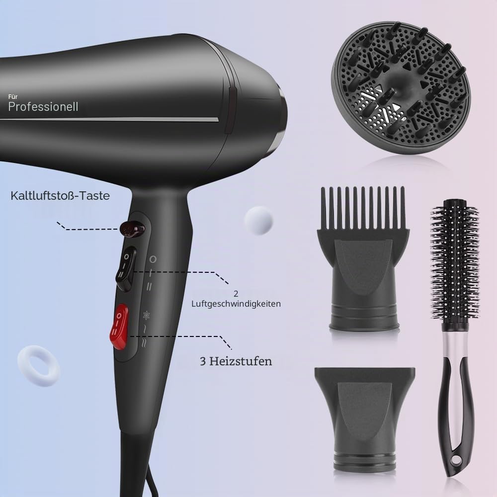 Faszin Professioneller Ionen-Haartrockner, Haartrockner mit Diffusor, leistungsstarker professioneller Haarfon, Triple-L plus widerstandsfähiger Hairdryer (mattgrau)