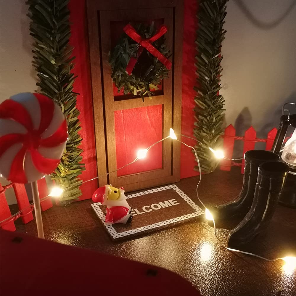Kit Décoration Noël Miniature - Porte De Lutin Avec LED, Père Noël, Échelle, Pour Fenêtre Ou Table