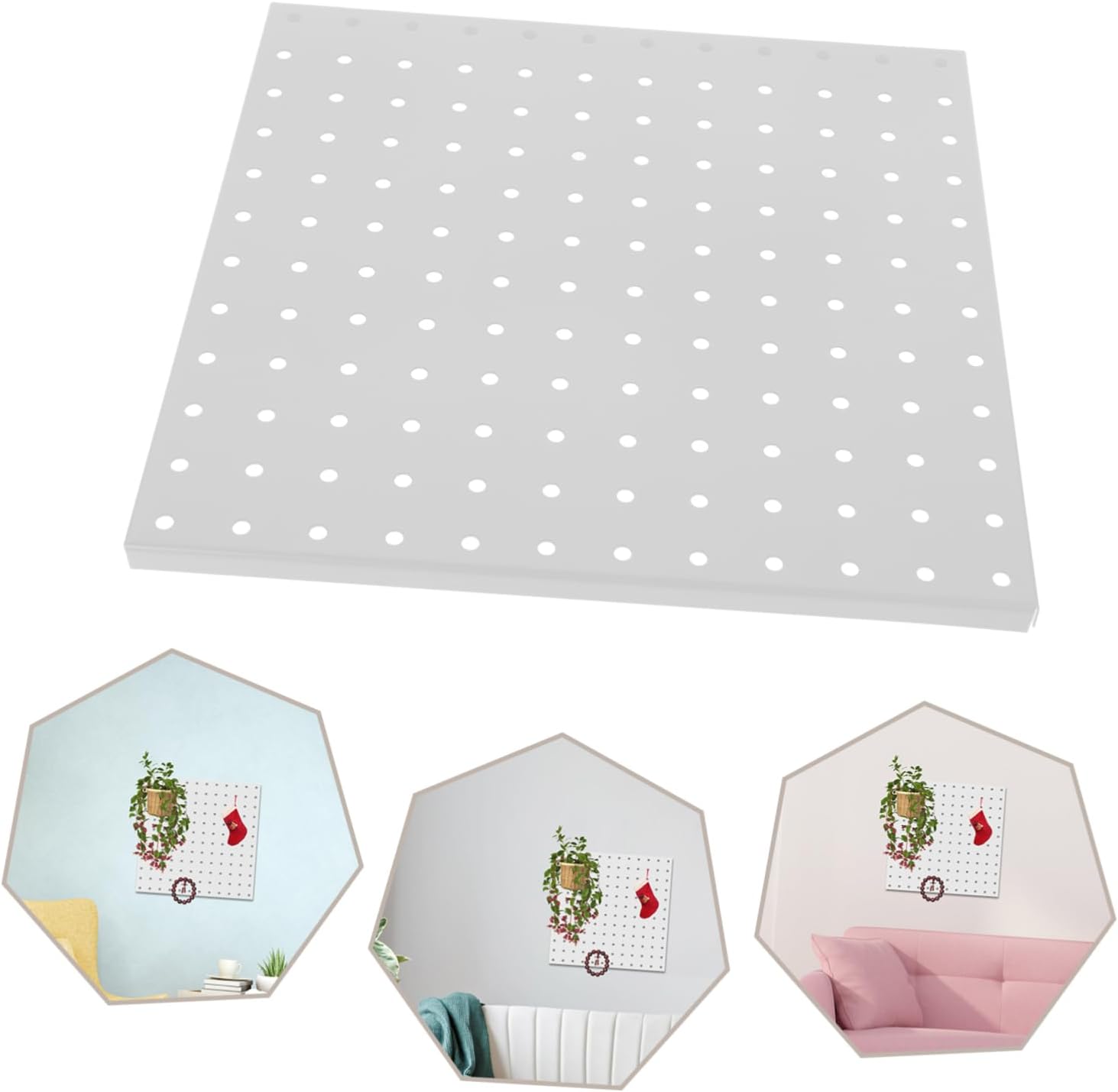 OUNONA Metal Pegboard Display Panel Wall-mounted Organizer for Garage Workshop and Kitchen Versatile Storage with Multi-hole Design White