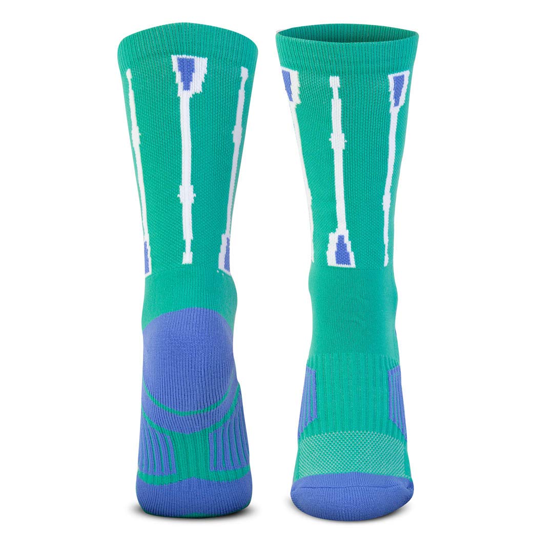 ChalkTalkSPORTSAthletic Half Cushioned Crew Socks | Woven Rowing Socks | Multiple Designs (Green Oar)