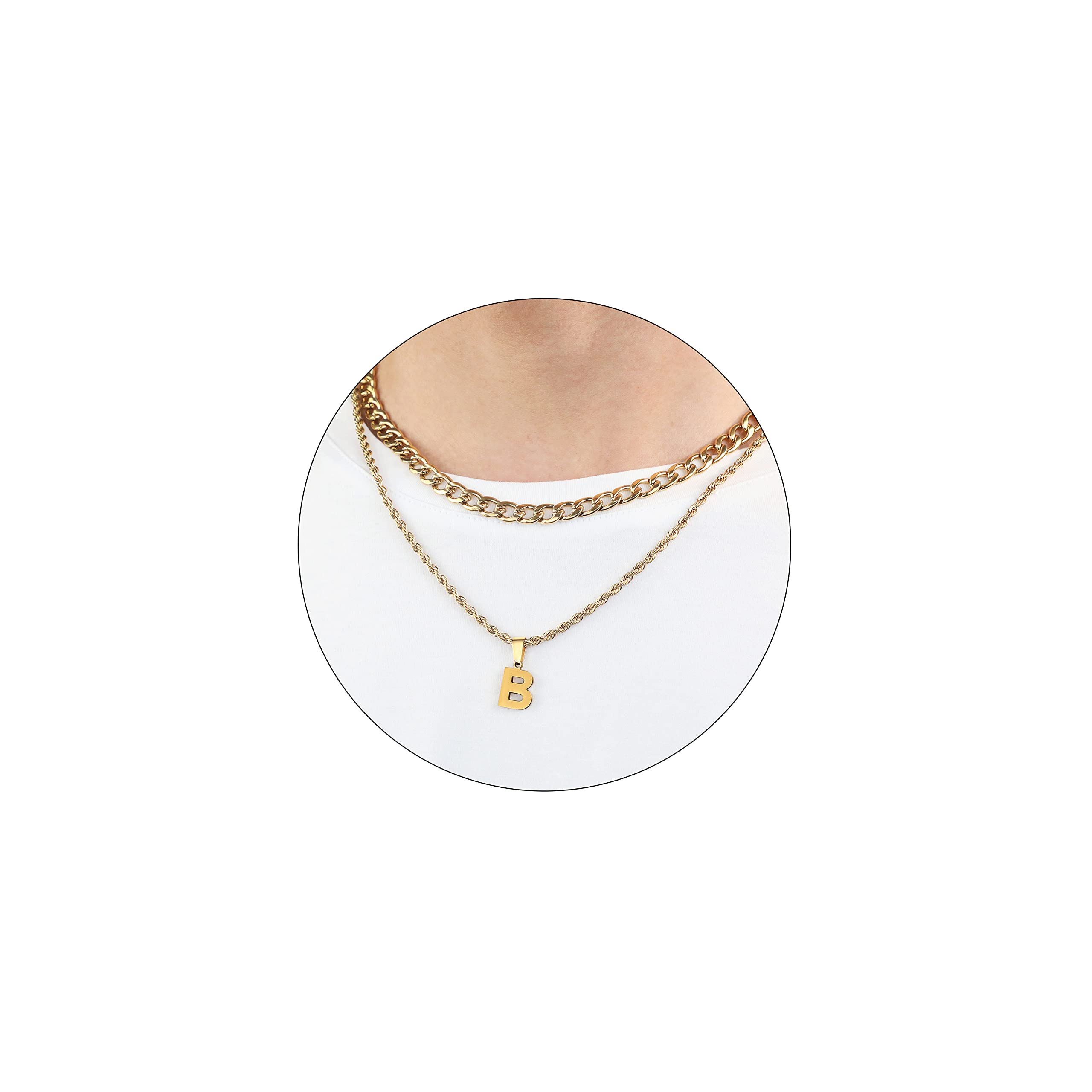 SENRANLayered Initial A-Z Letter Necklace for Men Stainless Steel Figaro Twist Rope Chain18-20 inch Personalized Letter Charm Pendant Jewelry Gift for Women