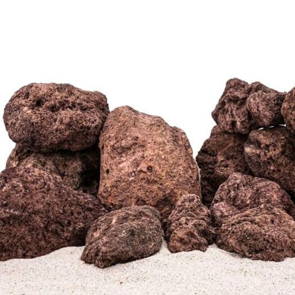 AquaOne Aquarium Steine Rote Lavasteine I Natursteine Lava 15kg Mix Größe M-XL I Aquascaping Gestein für Tank I Lavagestein Dekoration Aquascape Deko