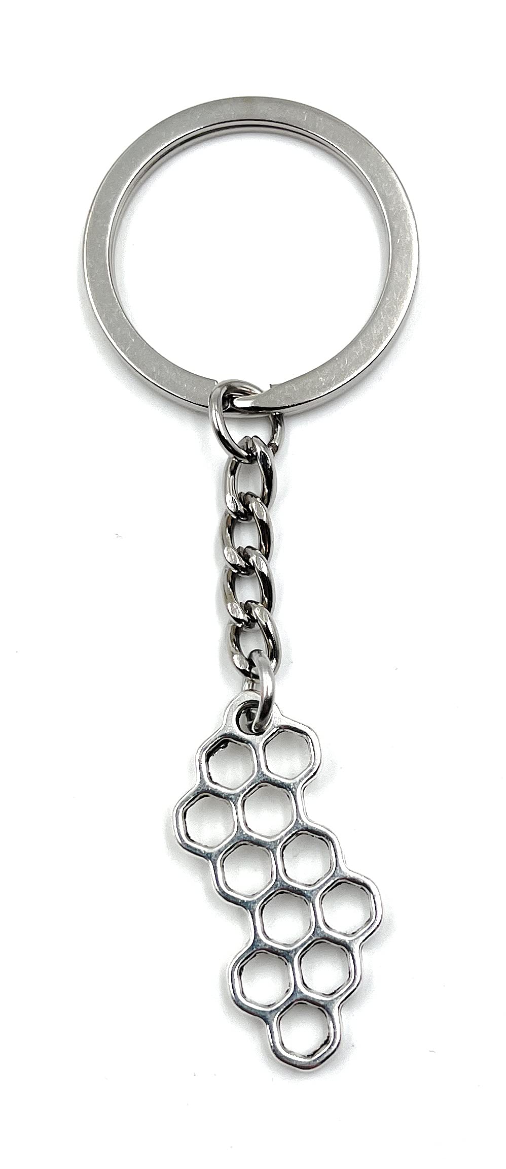H-Customs Honeycomb Bee Honeycomb Silver Keyring Pendant