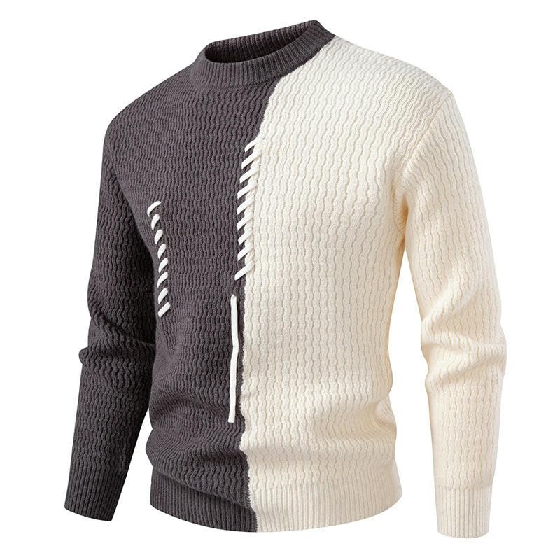 Men's Casual Loose Color Block Round Neck Pullover Base Sweater3