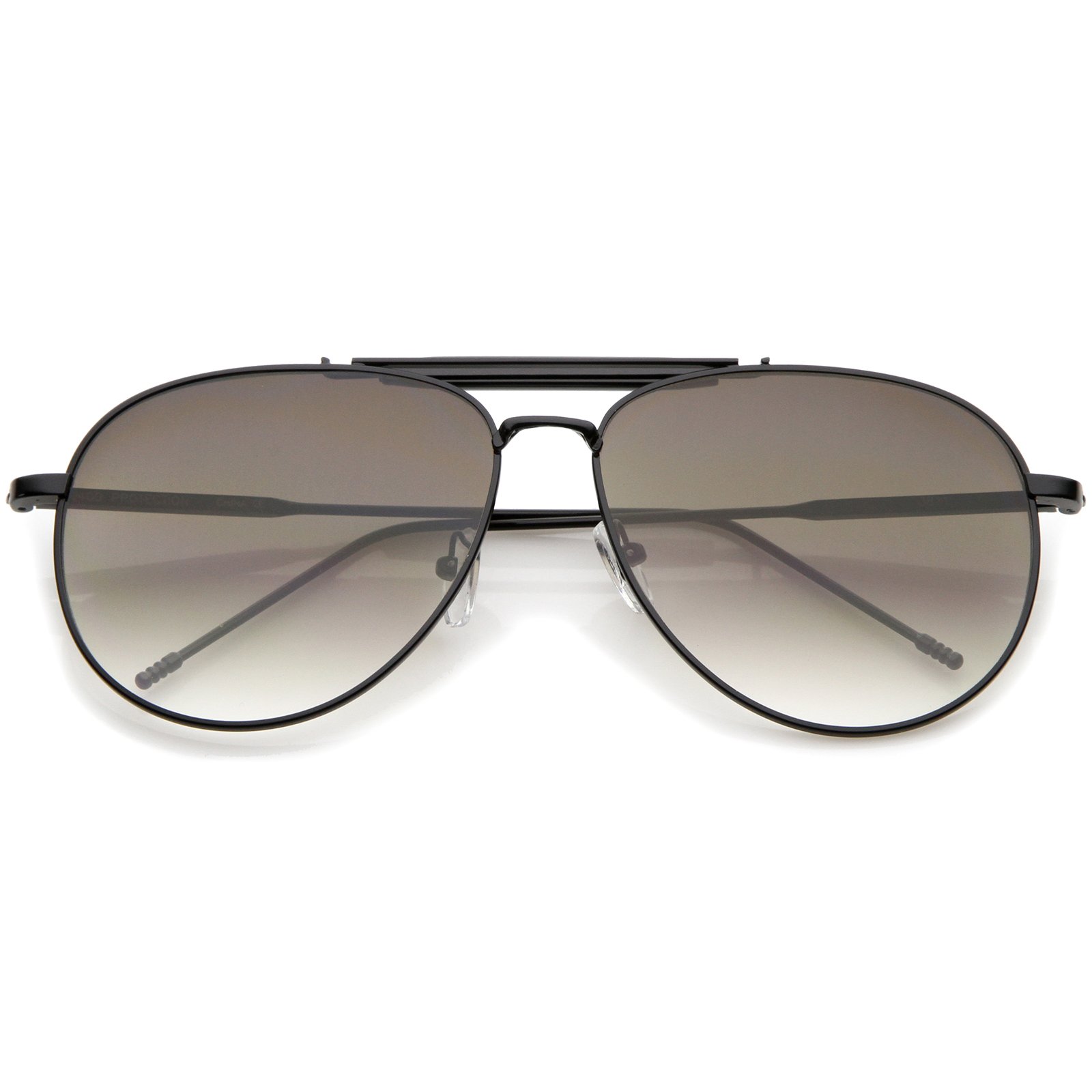 ZeroUVLarge Classic Teardrop Crossbar Oceanic Flat Lens Aviator Sunglasses 56mm (Black-Black/Smoke-Gradient)