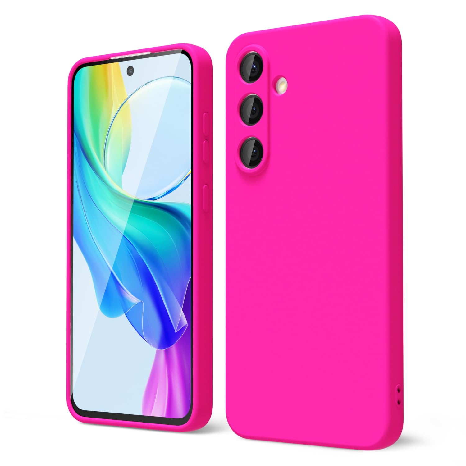 oakxco for Samsung Galaxy S24 Ultra Phone Case Liquid Silicone, Neon Bright Solid Color, Thin Slim Soft Rubber Gel Matte TPU Plain Simple Cover for Women Girl Cute, Hot Pink Fuchsia — view 455