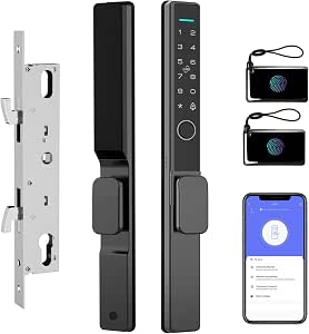 Sliding Glass Door Lock 2085 Ultra-Slim eLinkSmart Waterproof Keyless Mortise Smart Lock with Hook for Door Thickness 22-110mm, Aluminum Keypad Fingerprint Patio Door Tuya App