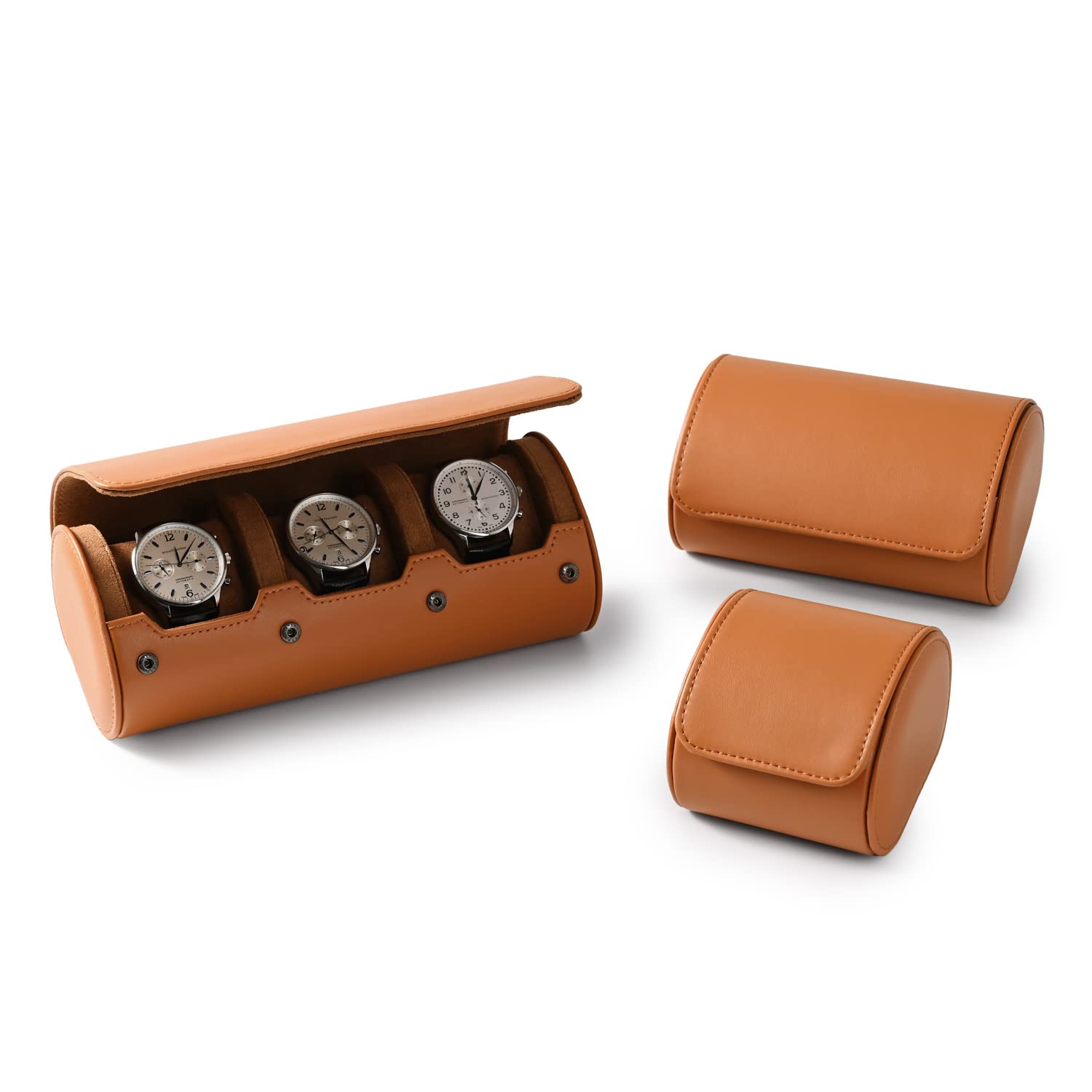 Scatola Porta Orologi Tripla Marrone con Interno in Morbida Microfibra e Cuscini Rimovibili. Custodia Ideale per Orologi, Perfetta per casa, Viaggi e Come Regalo.