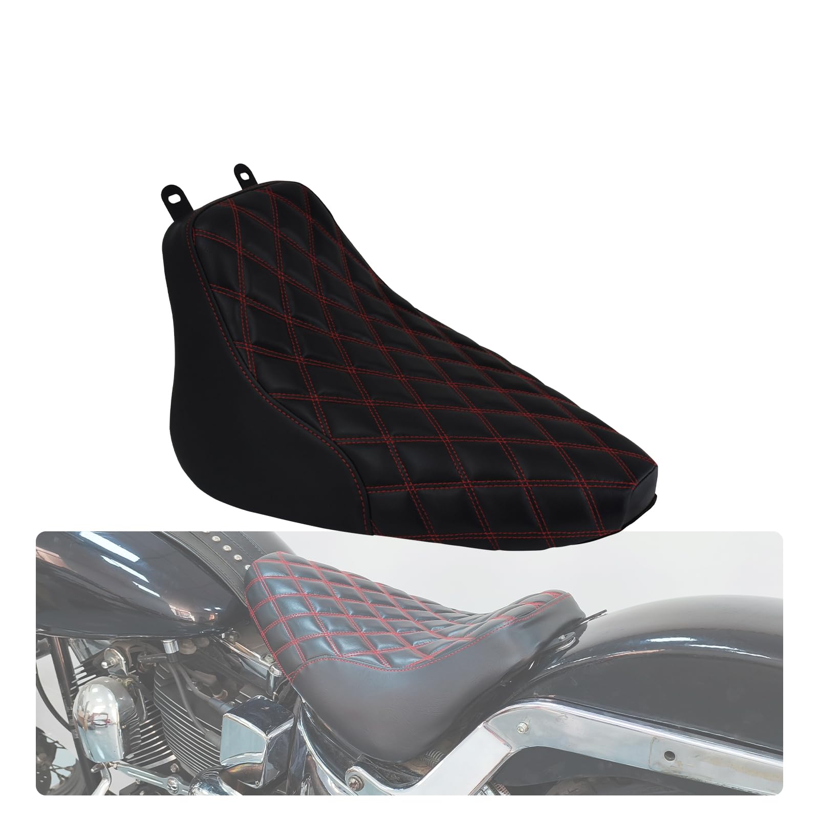 CARGLETRUE Softail Driver Solo Seat Motorcycle Cushion Fit For Harley Heritage FLSTC Deluxe FLSTN 2006-2017 Black Suede Synthetic Leather Red