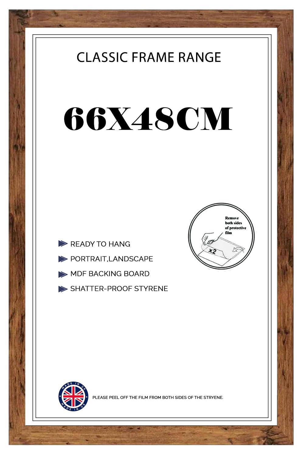 Poster Frame 66x48cm MDF Wood with Shatterproof Acrylic Front 25x18'' Picture Frame for Posters, Photos & Prints, Portrait & Landscape Display- Rustic