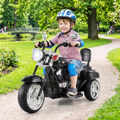 Image of Costzon 6V Ride on Chopper Kids Motorcycle with Adjustable Headlight(Black) | Horn, Engine, 3-Wheel Stable Ride on Toys, Battery Powered Electric Toddler Motorcycle for Kids, Gift for Boys Girls