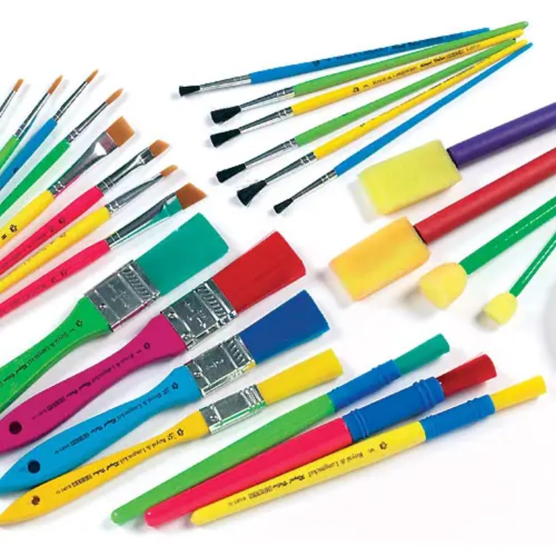 Baker Ross Kids Paint Brush Set (25 Piece), Super Value Assorted Kids Paint Brushes Set