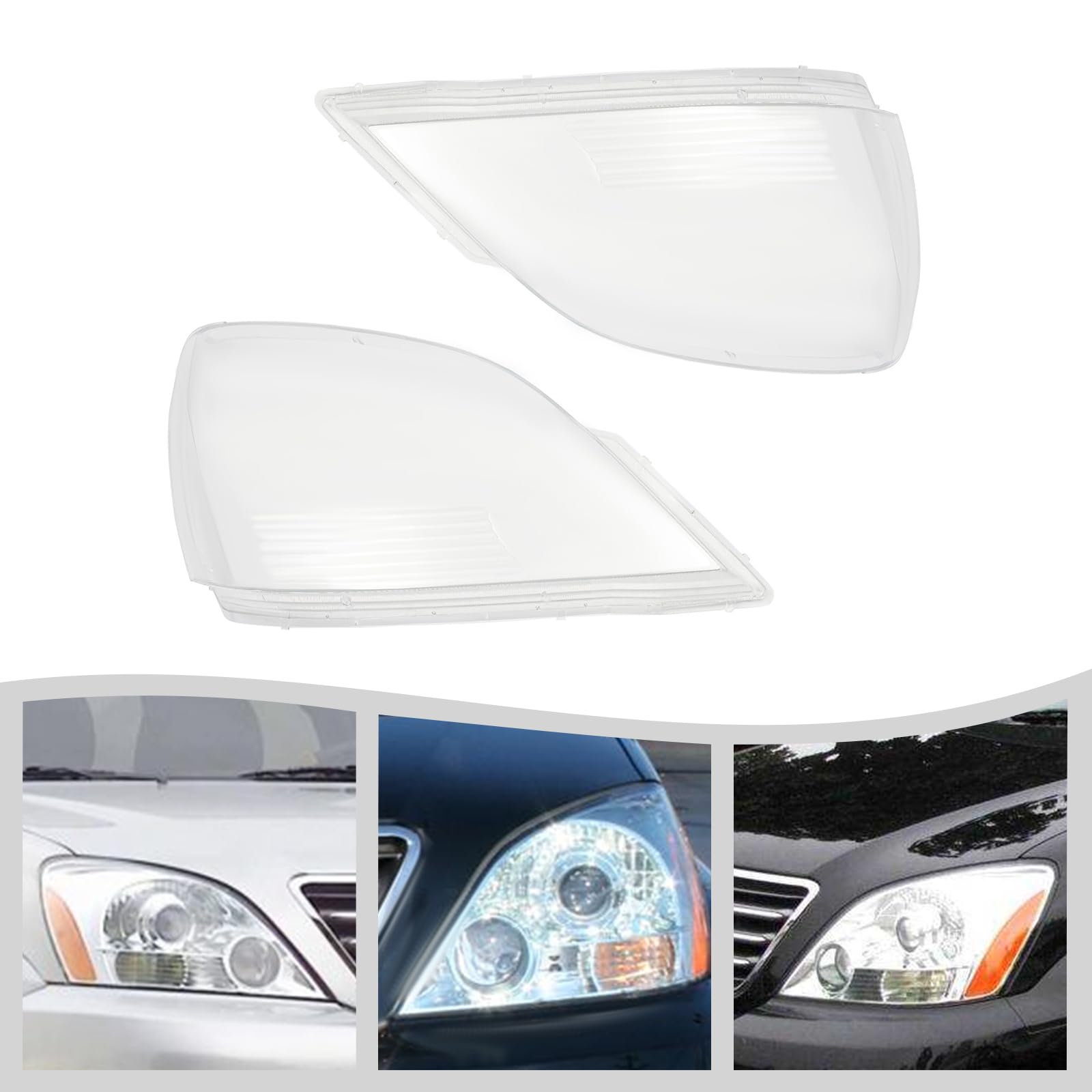 DuYouG Headlight Covers for Lexus GX470 2003 2004-2008 2009 Headlight Lens Covers Headlamp Guard Black Border Clear Lens Left Driver Side + Right Passenger Side (LH+RH)