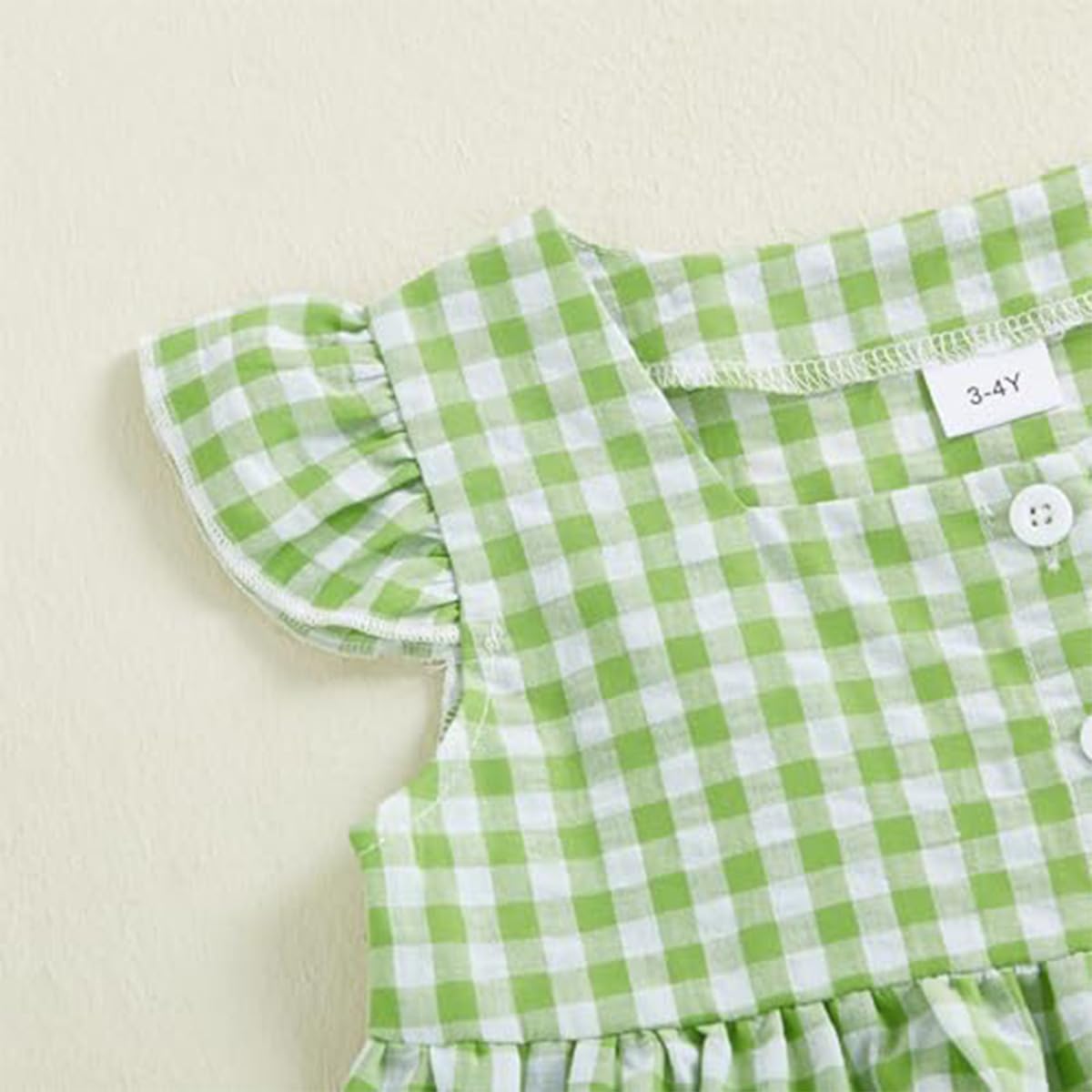 Conjunto Verano para Niñas Pequeñas Color Liso/Cuadros Sin Mangas Con Volantes Camisetas y Pantalones Anchos de Lino Ropa Infantil de Primavera - 5
