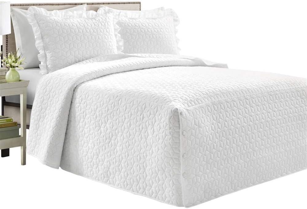 Lush Decor French Country Geo Bedspread King Size 3 Piece Set White - Quilted Bedding Set King Bedspread - White Quilts - Lightweight Bedspreads White King