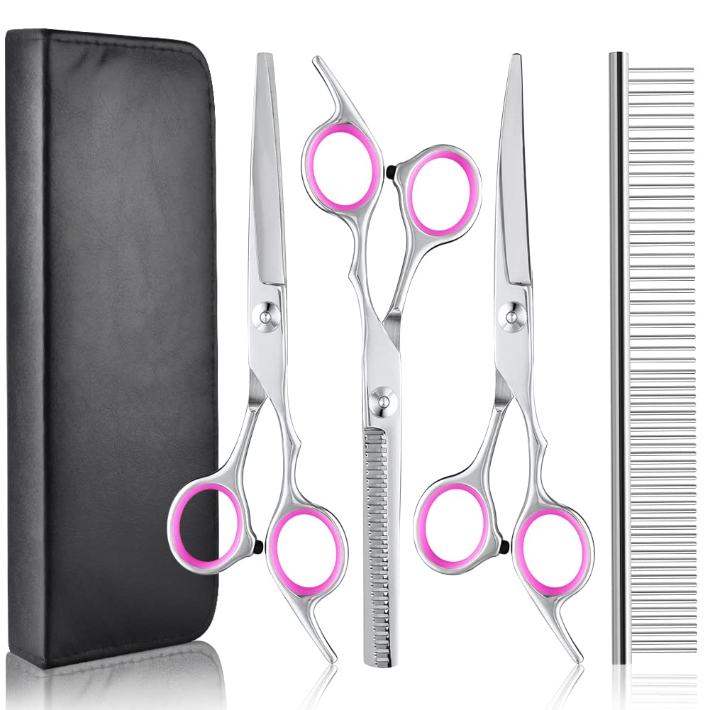 vsshe Dog Grooming Scissors, 5 Pcs Stainless Steel Pet Trimmer Kit, Fashion Hair Cutting Grooming Tool for Dogs and Cats