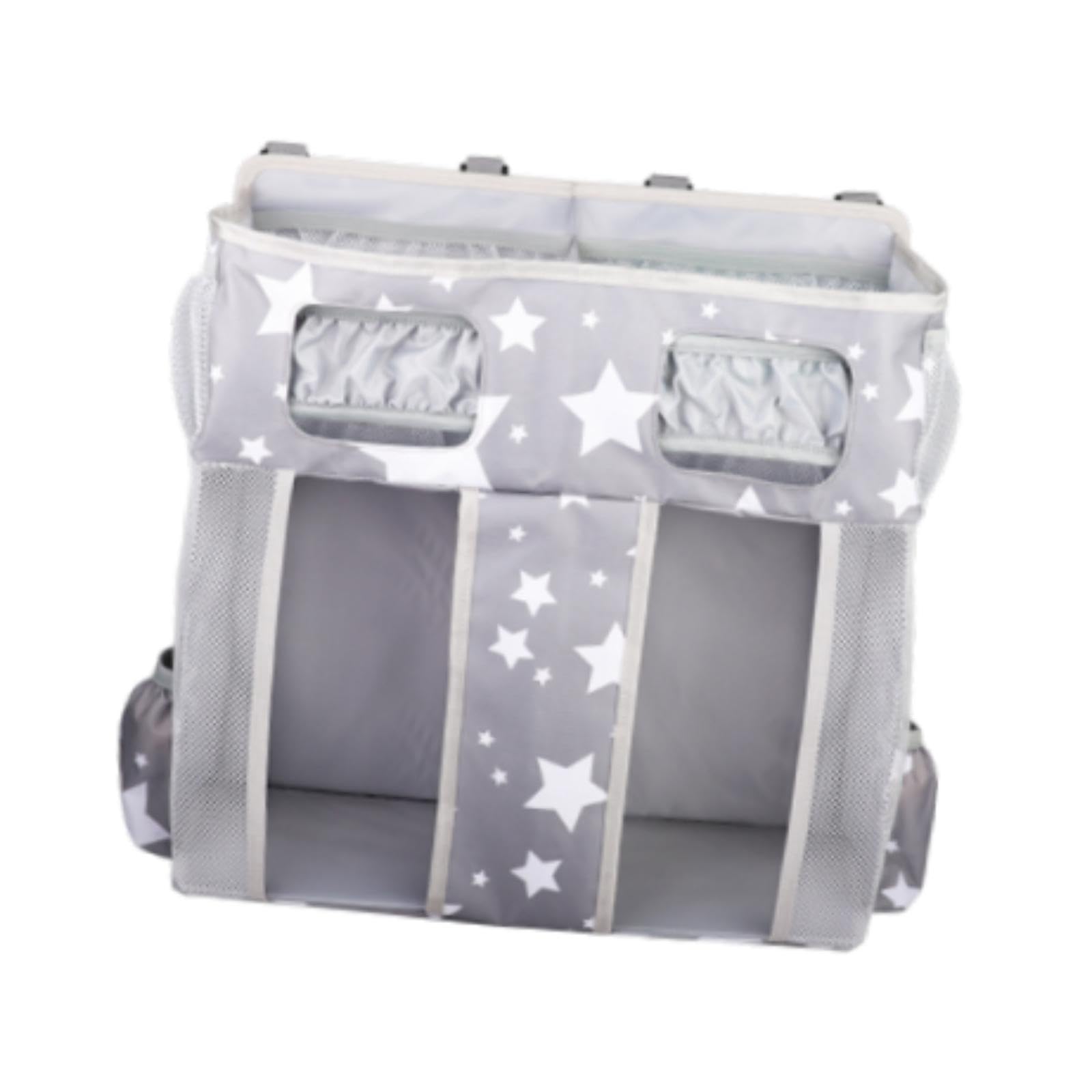 Bolsa de Almacenamiento para Guardería con Organizador de Pañales Y Porta Pañuelos, Estrellas Blancas Grises, tal como se describe