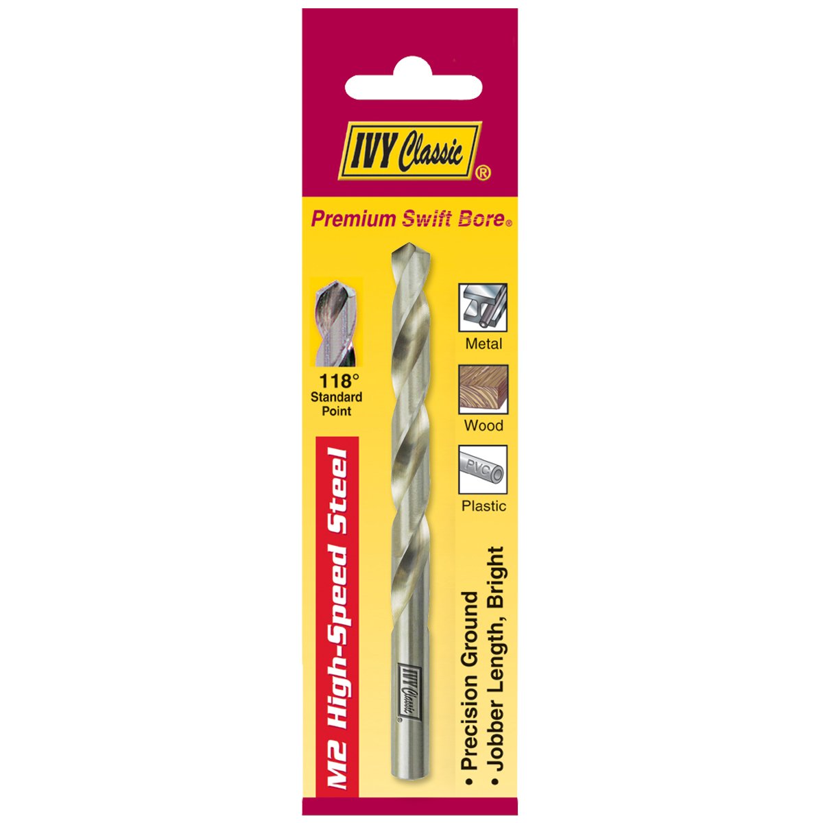 IVY Classic 01113 13/64-Inch M2 High Speed Steel Drill Bit, 118-Degree Point, 1/Card