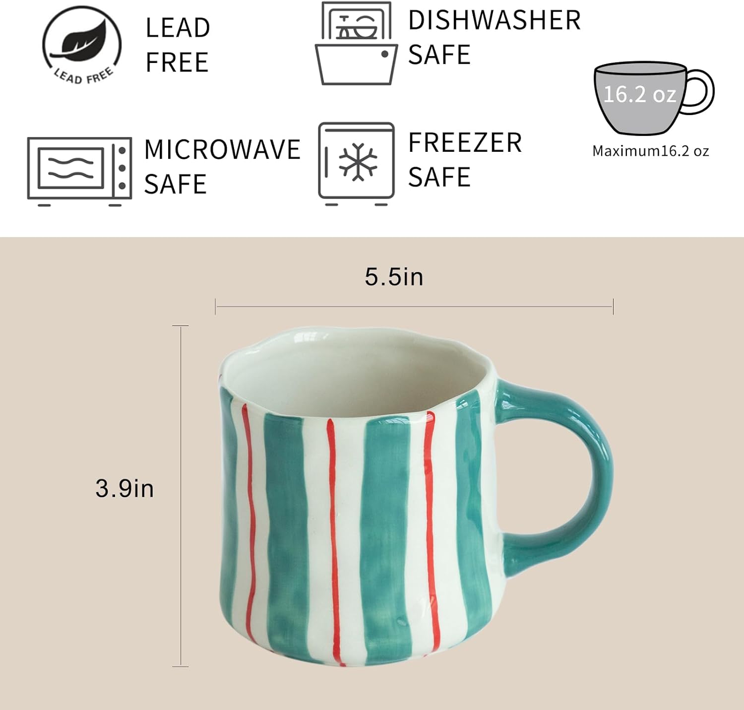 Stripe Ceramic Coffee Mugs, 12oz Vibrant Striped Red and Green Alternating Design Cute Mugs, Dishwasher & Microwave Safe Cups for Coffee, Tea, and Cocoa, Perfect for Daily Brews tea or coffee - Image 3