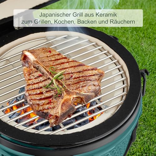 Foto von Relaxdays Kamado Grill, Ø 32 cm, Keramikgrill mit Thermometer bis 450°C, BBQ, Grillen, Kochen & Backen, Smoker, Farbwahl