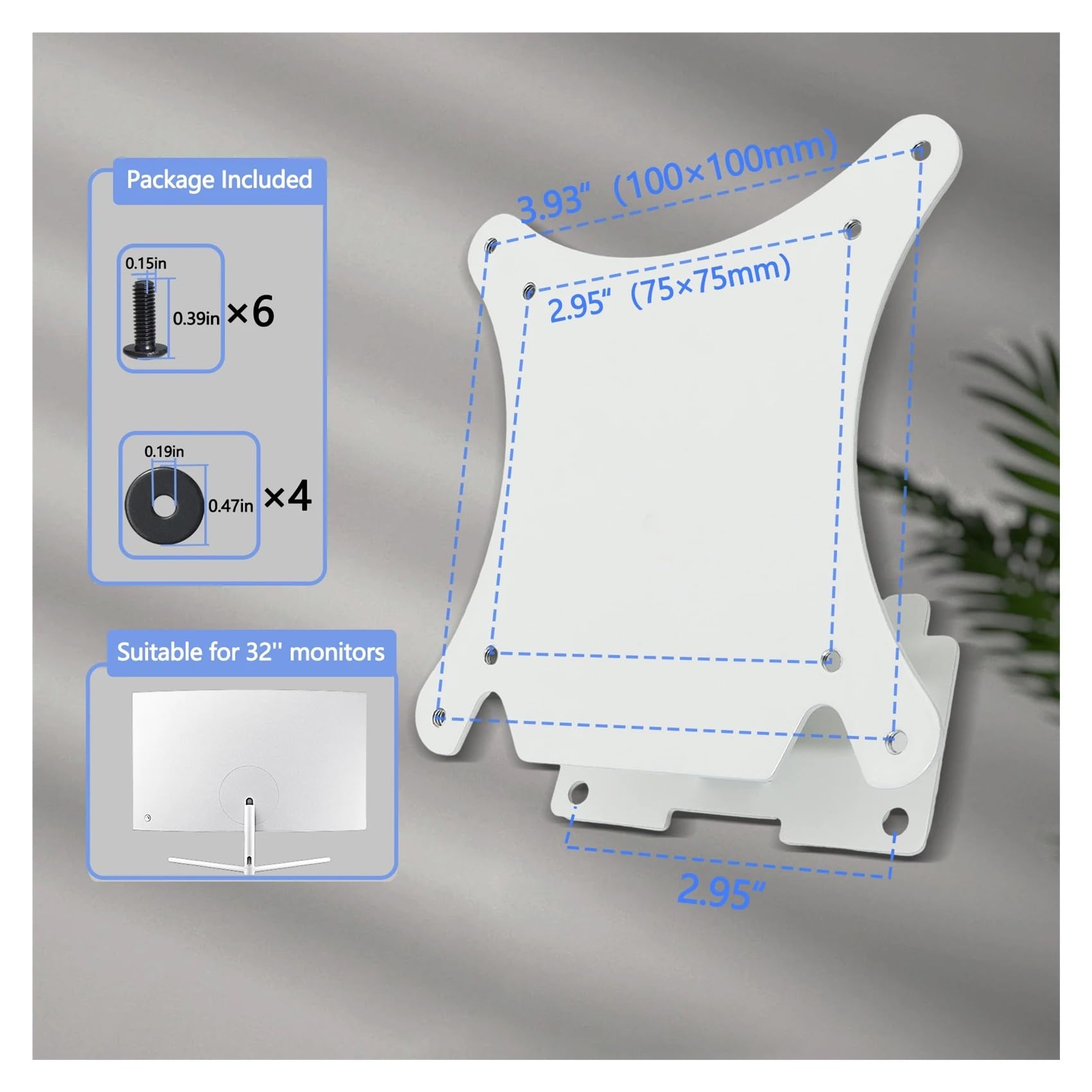 Soporte De Adaptadores VESA For Montaje En Pared, Compatible Con Samsung, Serie UR59 32" U32R59C U32R591C U32R590C UR59C UR590 Accesorios De Soporte For Monitor Curvo(White Wall mounted)