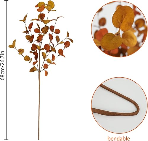 Miniatura 5 de 4 piezas de hojas artificiales de eucalipto de otoño, plantas de tallos verdes para el hogar, arreglo floral, boda, fiesta, otoño, Acción de