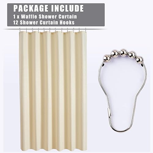 Vista 32 de Cortina de ducha de tela blanca con tejido de gofre de 72 x 72 pulgadas, forro de cortina de ducha de tela texturizada resistente, cortinas de ducha