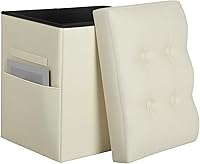 Vista 13 de Otomana de almacenamiento reposapiés taburete, banco reposapiés de cuero plegable con asiento acolchado de espuma más gruesa. Taburete otomana corto