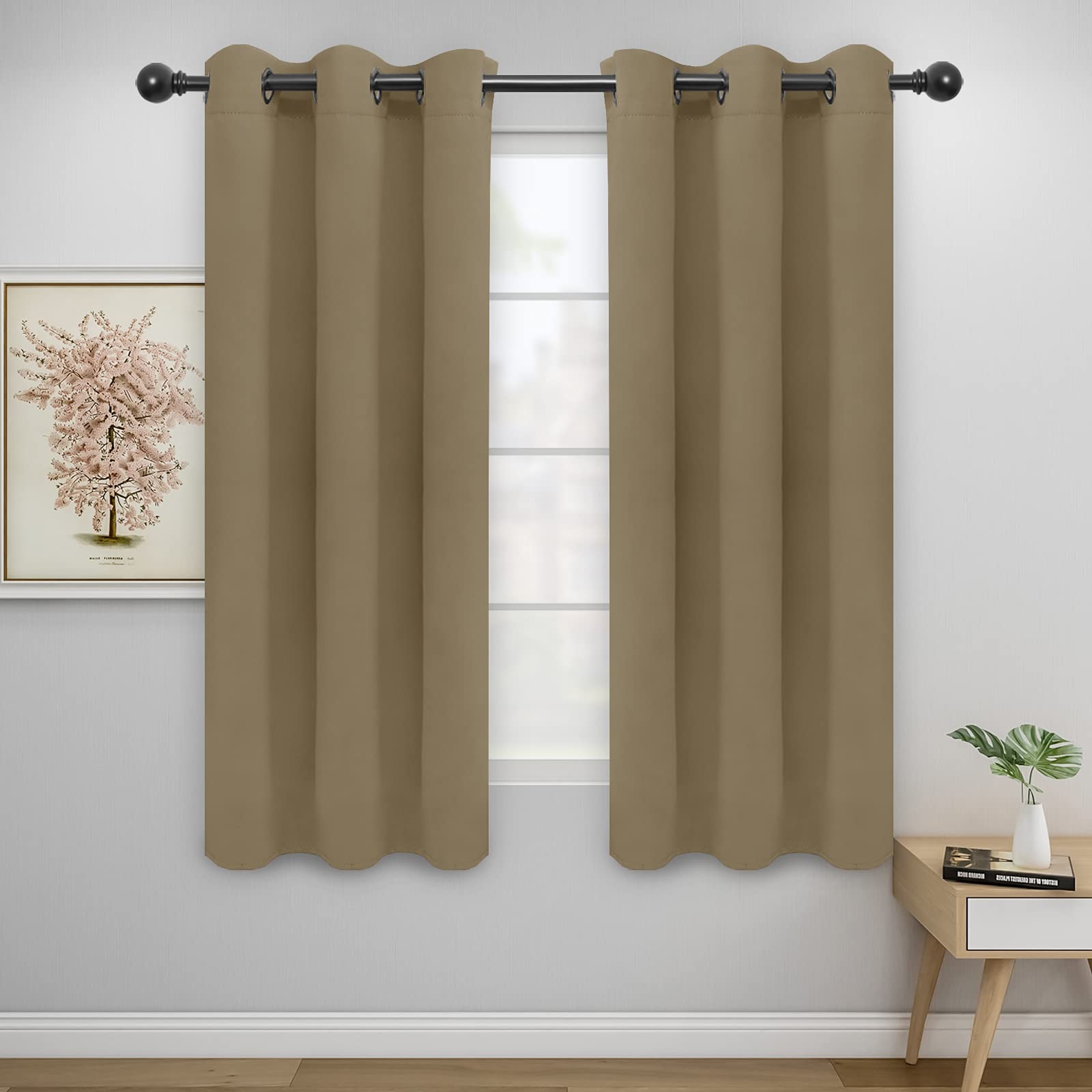 Easy-Going Blackout Curtains for Bedroom, Solid Thermal Insulated Grommet and Noise Reduction Window Drapes, Room Darkening Curtains for Living Room,