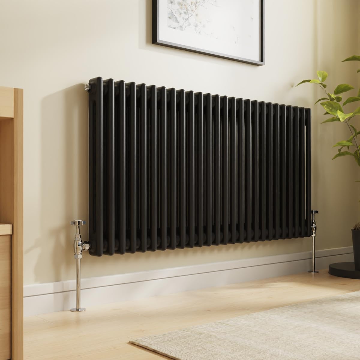 NRG 600 x 1190mm Traditional Cast Iron Style Radiator Black 2 Column Perfect for Kitchen Living Room Bathroom