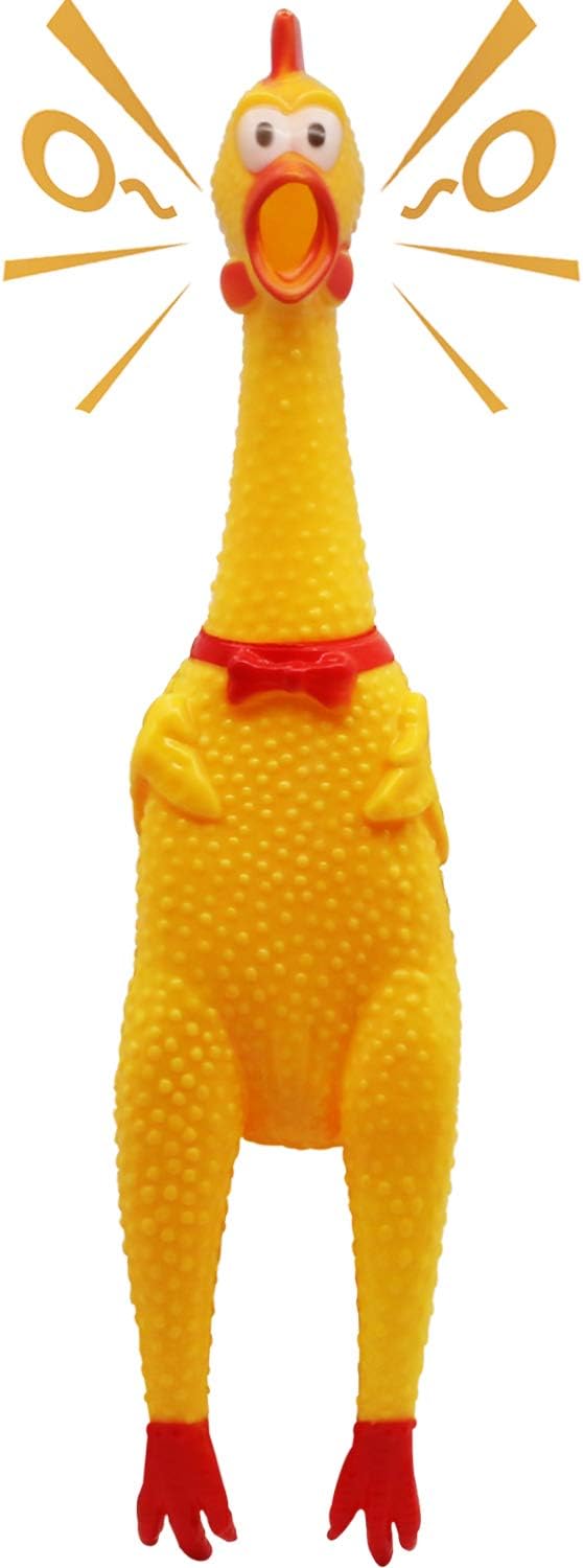 Squawking Chicken Dog Toys - Large 41cm - Yellow Rubber Squeeze Squeaky and Screaming Chicken for Pets or kids