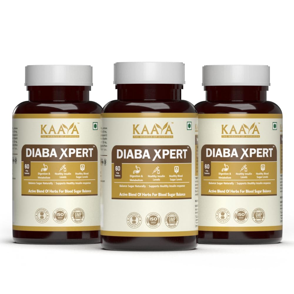 Diaba Xpert Ayurvedic Diabetes Care Capsules | Clinically Tested, AYUSH Approved | Controls Sugar Levels with Gudmar, Jamun & Karela | 100% Herbal Blood Sugar Support | 60 Veg Capsules (3 Month Pack Full Course)