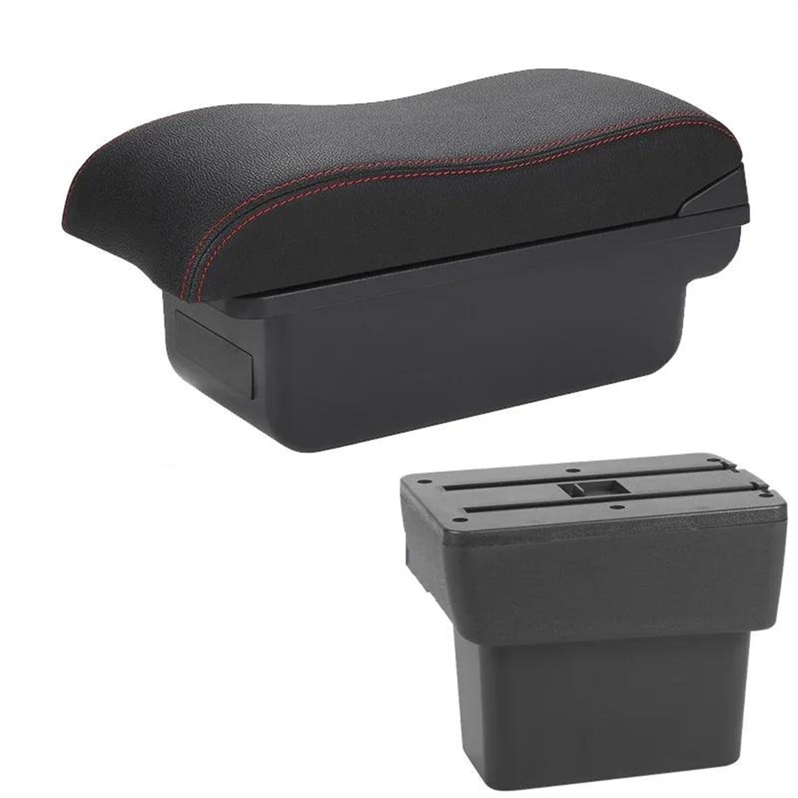 NOHEEU Armrest Box With Multifunctional Support PU Upholstered Car Interior Modification Accessories For Note 2016-2022(C1 Black red NO USB)
