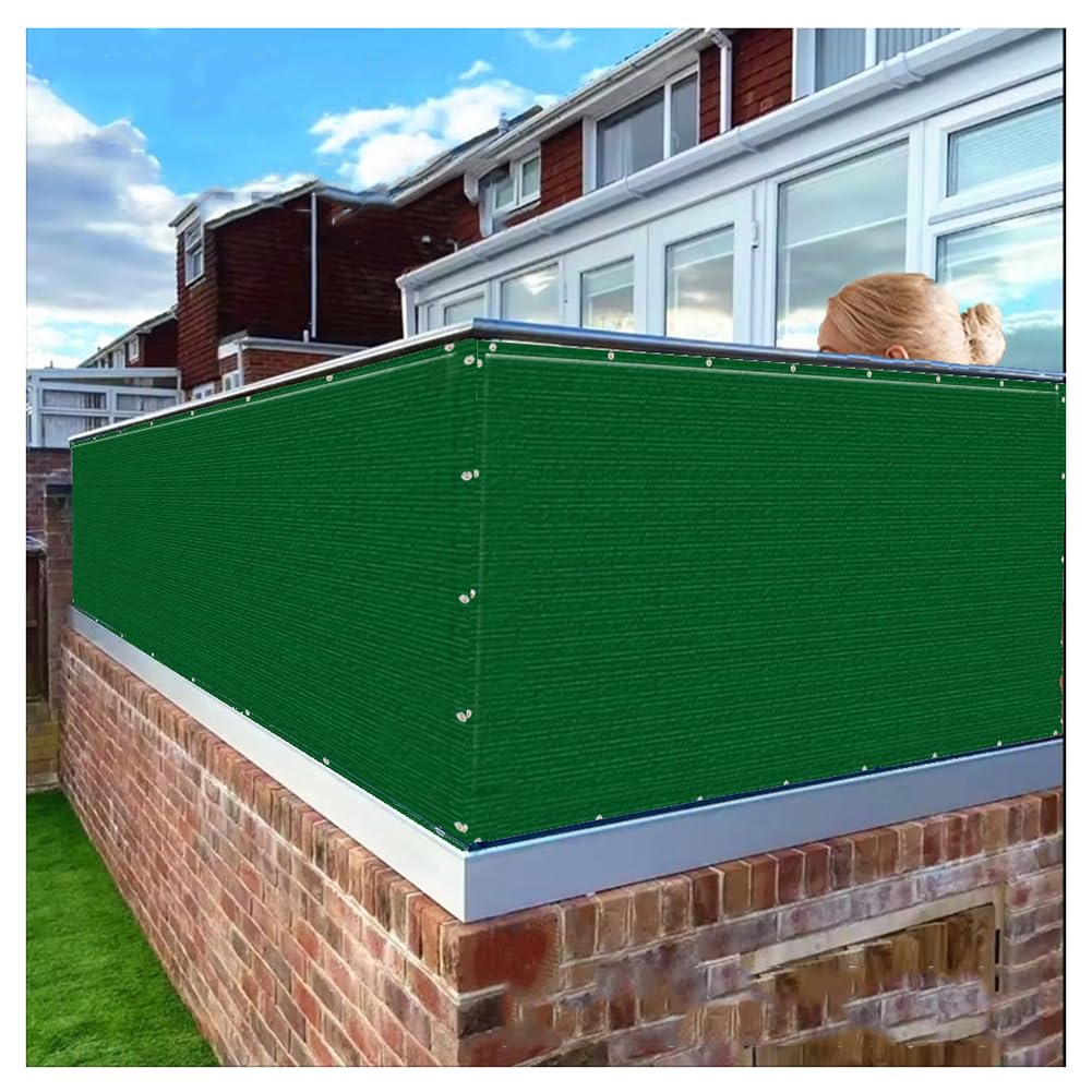 Balkon Sichtschutz, Deck Pool Zaun Geländer Windschutz Stoff Tuch Mit Zip Ties, 90% Blockade Garten Sichtschutz Abdeckung,Grün,0.9x6m