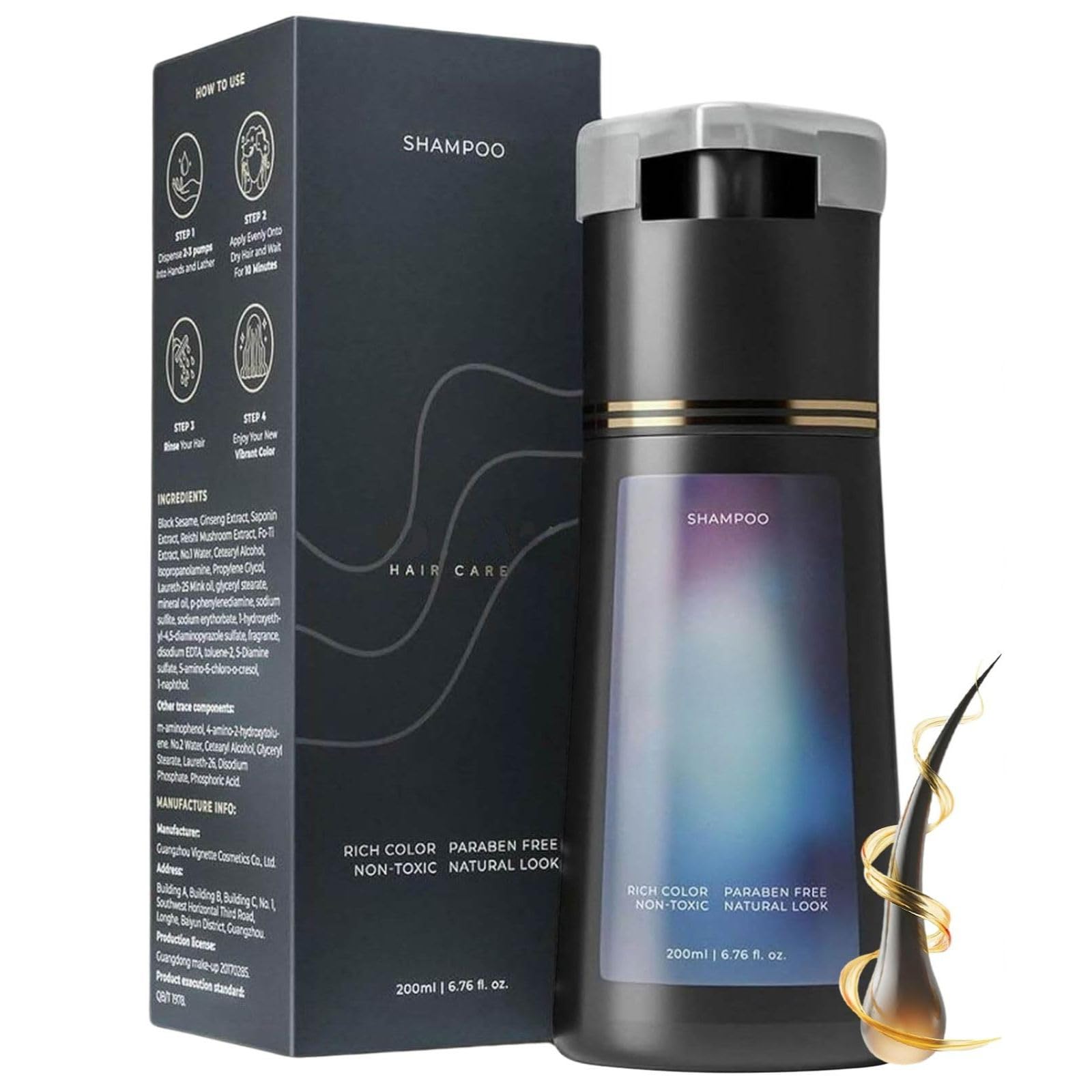 Hair Dye Shampoo, Hair Color, Hair Color Shampoo for Gray Coverage, Hair Instant Dye Sham-poo for Women & Men (Black)