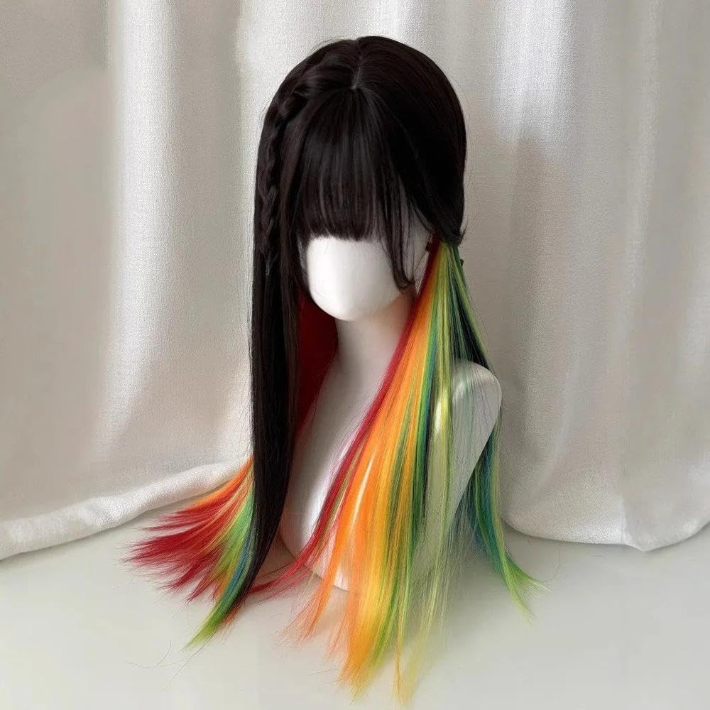 Haarpflege 24 Zoll Bunte Perücke Mit Pony Hochtemperaturfaser-Stirnband Für Den Täglichen Cosplay-Gebrauch