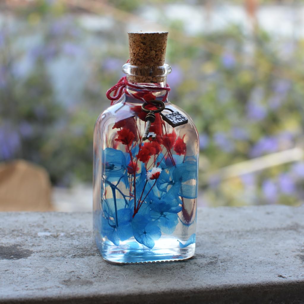 myBageecha- Prismatic Hues Preserved Tabletop Natural Long Lasting Beautiful Real Flower Home Interior Decor Desk Mini Garden Decoration Herbarium Eco-Friendly Gift Glass Blue 10 cm x 5 cm