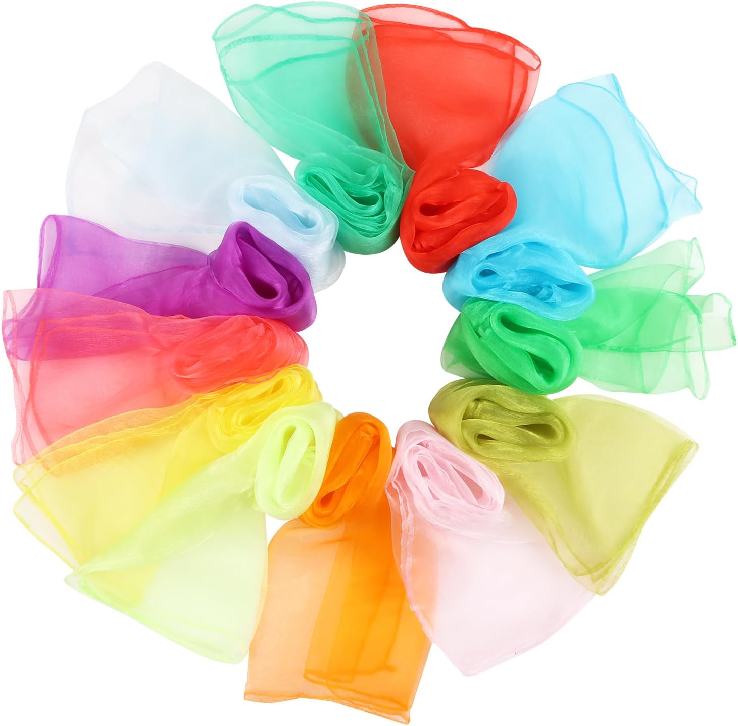 CCINEE 24Pcs Dance Scarves for Kids Play Dancing Music Scarfs Movement Square Juggling Silk Tricks Scarves Rhythm Band Scarfs for Children Movement(12 Colors)