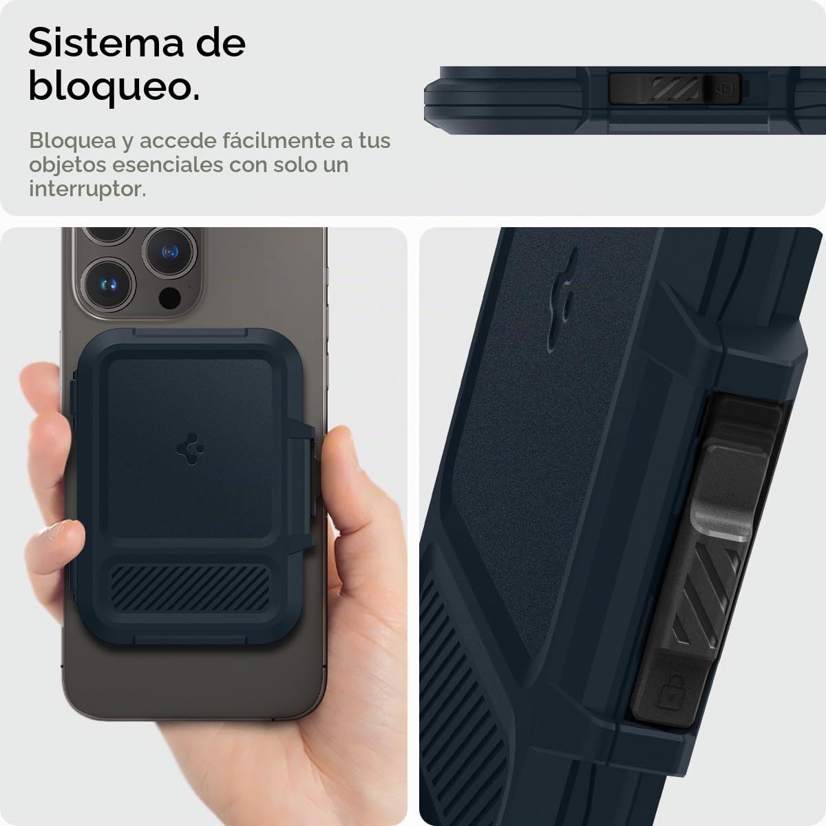 Spigen Cartera MagSafe Lock Fit MagFit Tarjetero Magnético con Kickstand Compatible con iPhone 17/16/15/14/13/12 MagSafe Wallet - Pizarra Metalica
