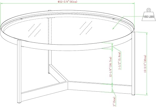 Miniatura 3 de Walker Edison Taylee - Mesa de centro contemporánea de metal y vidrio ahumado, 33 pulgadas