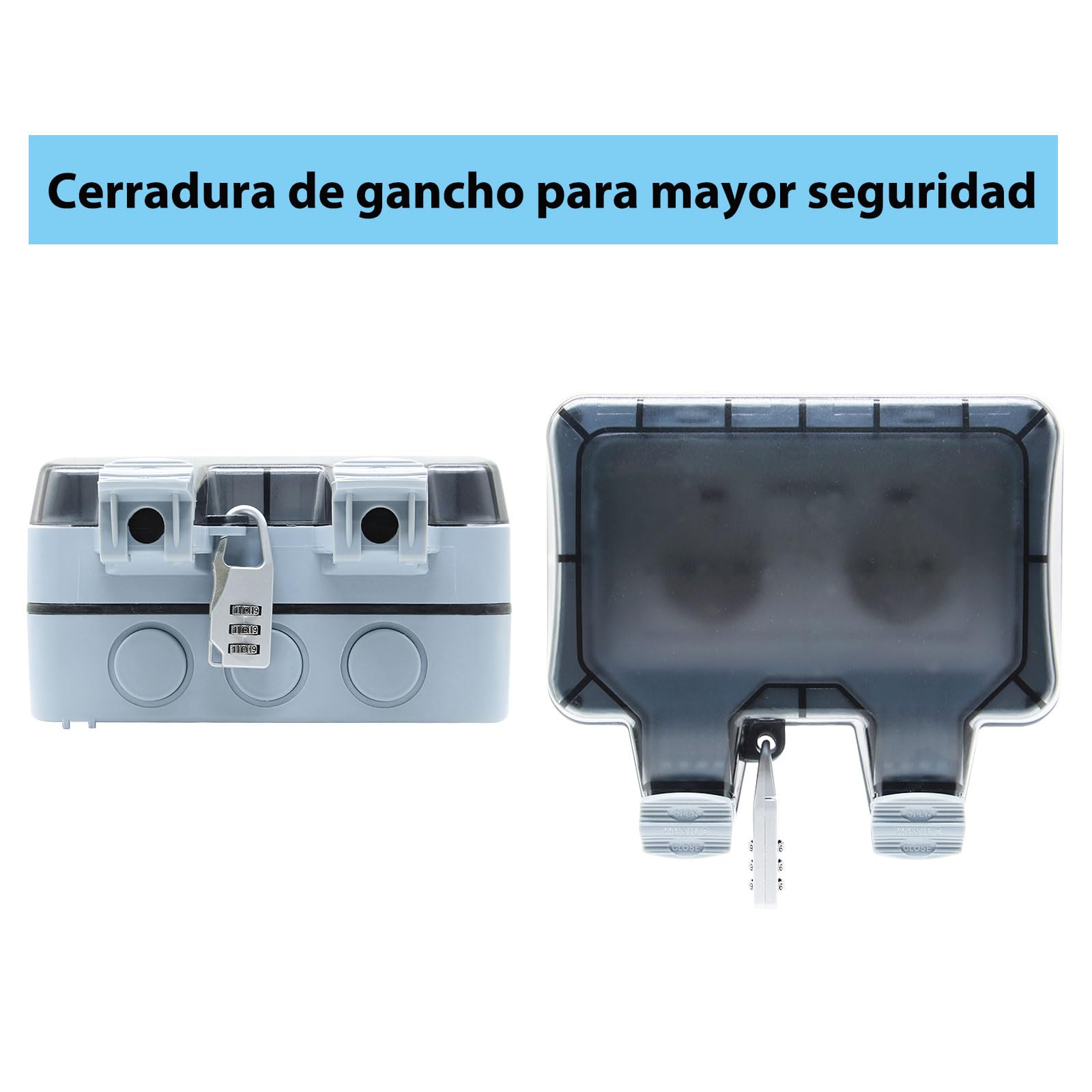 Enchufe de Exterior Impermeable Toma de Corriente IP66 con Interruptor doble conexión,Conector de Cable y Tapa Abatible,para Cocina Baño Garaje Piscina y Jardín (MPG2-GSN, 1 Piezas)