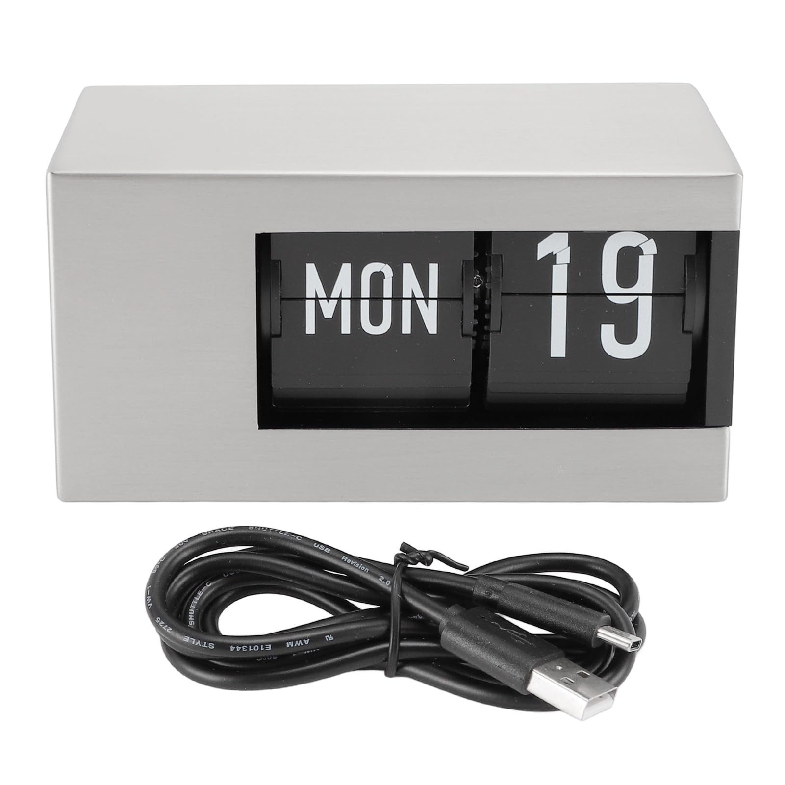 SIXRUN Orologio Digitale Ribaltabile, Calendario Unico Ed Elegante, Orologio Decorativo da Scrivania per la Casa, con Ripiano, Acciaio Inossidabile in PVC (SILVER)