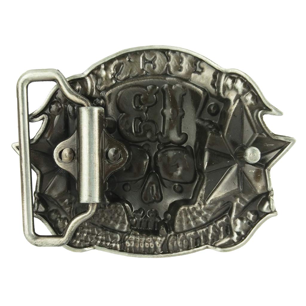 Hebilla de Cinturón de Calavera Vaquero Occidental - Metal Lucky 13 para Hombre, Cabeza de Fantasma Gótica, 3.1 x 2.5 Pulgadas, 2.33 oz