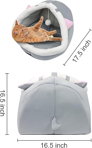 Miniatura 6 de Andiker Camas para gatos de interior, cama cueva para gatos semicerrada con una bola de felpa, gran espacio para que los gatos duerman, cama