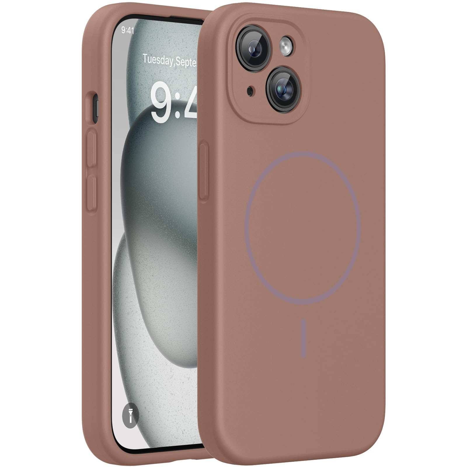 Miracase Silicone &amp; Magnetic for iPhone 15 Case, Chocolate