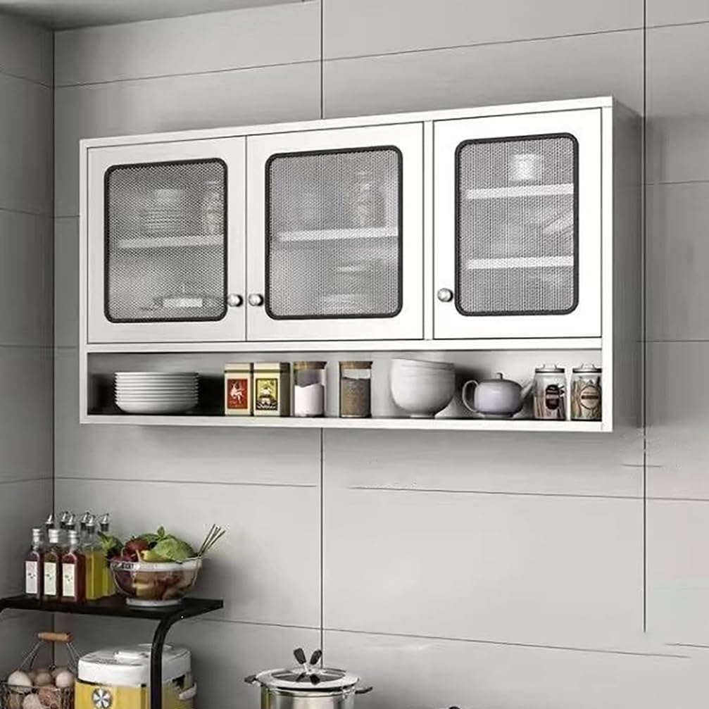 WYRNOBRX 70.87" Stainless Steel Double Door Wall Cabinet with Adjustable Shelves Gabinetes Para Cocina Wall-Mounted Storage Cabinets, for Kitchen, Bathroom, Garage Silver,Silver,L150*H70*W30