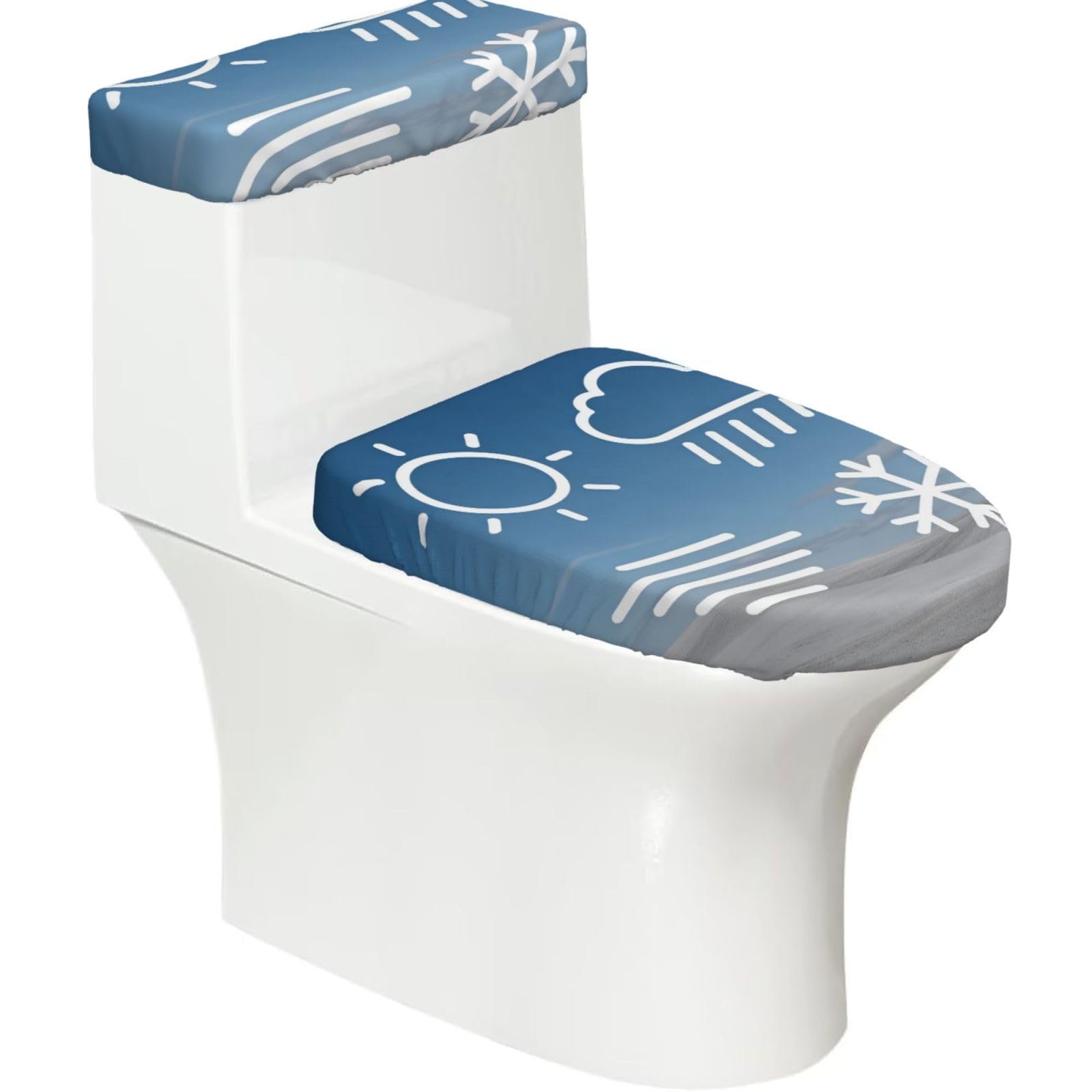 Cntdbu Black Weather Symbols Elastic Toilet Cover Set Of 2-Stretchy Lid And Tank Covers For Bathroom, Soft Washable U Shape Toilet Decor
