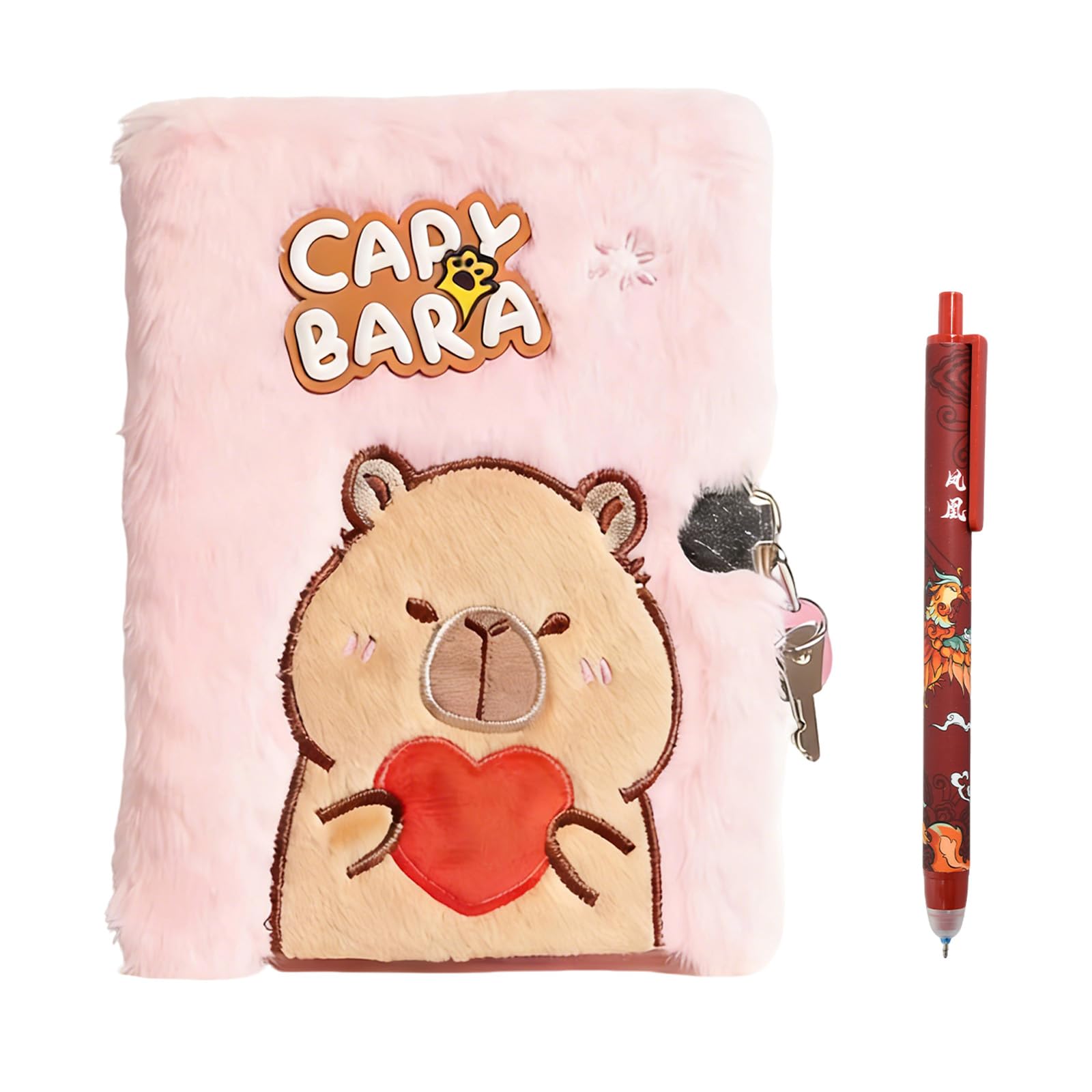 Kaiyzo A5 Girls Diary With Lock, Secret Diary For Girls, Fluffy Pink Notebook Set With Pen