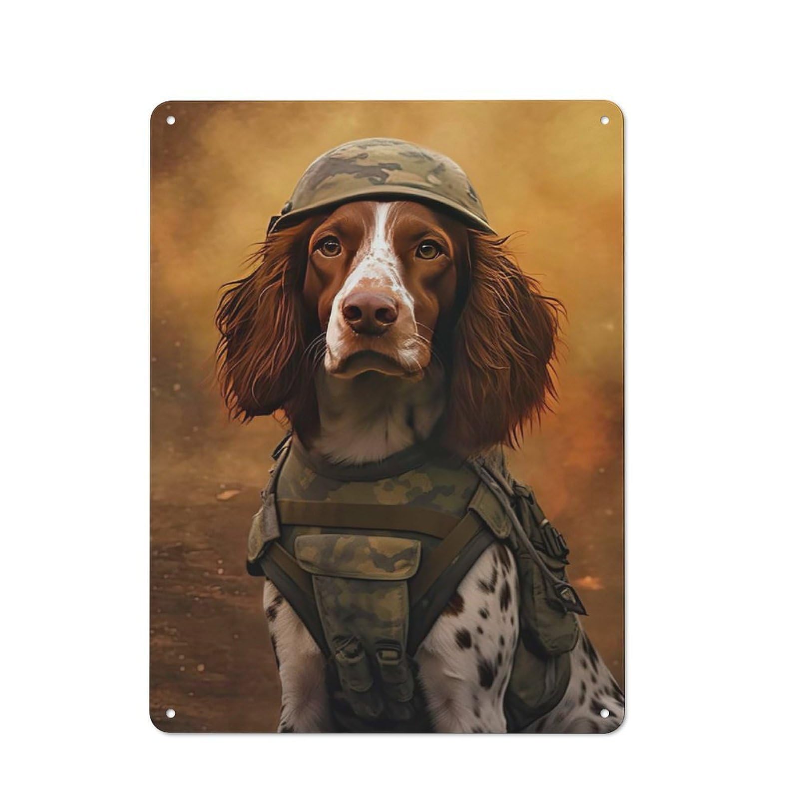 Junmoney Style-2 Brittany Spaniel Soldier Cottage Metal Wall Decor 40X30cm, Shed Metal Sign For Conservatory, Home Bar Or Utility Room
